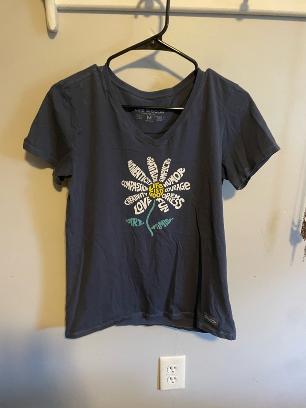 Life Is Good Charcoal Crewneck Graphic Tee with White Print